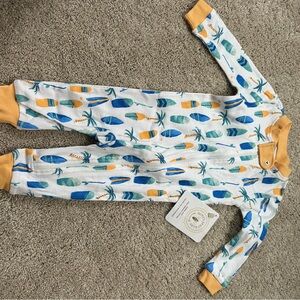 Burt's Bees Baby One Piece - Blue and Yellow Feather Print